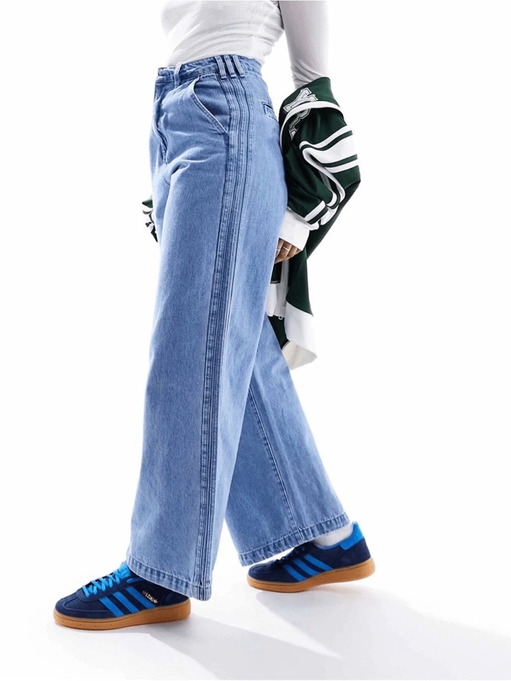 adidas Originals x Ksenia Schnaider three stripe jeans in washed denim